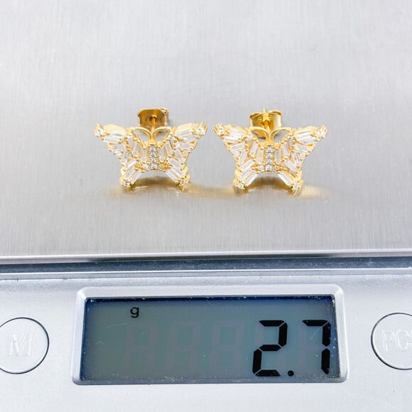 Vintage FZN Sterling Silver 925 Gold Tone Cubic Zirconia Butterfly Stud Earrings - Picture 5 of 6